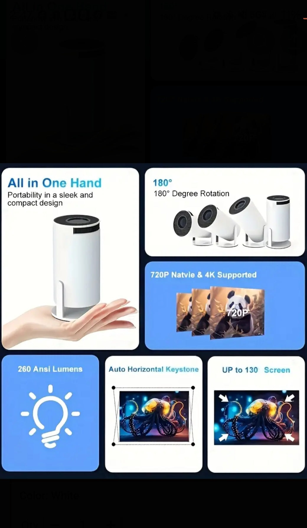 Mini Projector with WiFi and Bluetooth|Outdoor Portable Projector 1080P/4K Support|Smart Projector with Auto Keystone Correction|Home/Movie Projector |2024 US Version